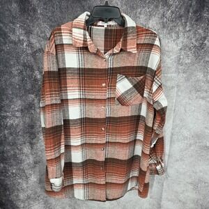 Eden & Olivia Flannel Top Womens XL Brown Plaid Heavyweight Shirt Pocket